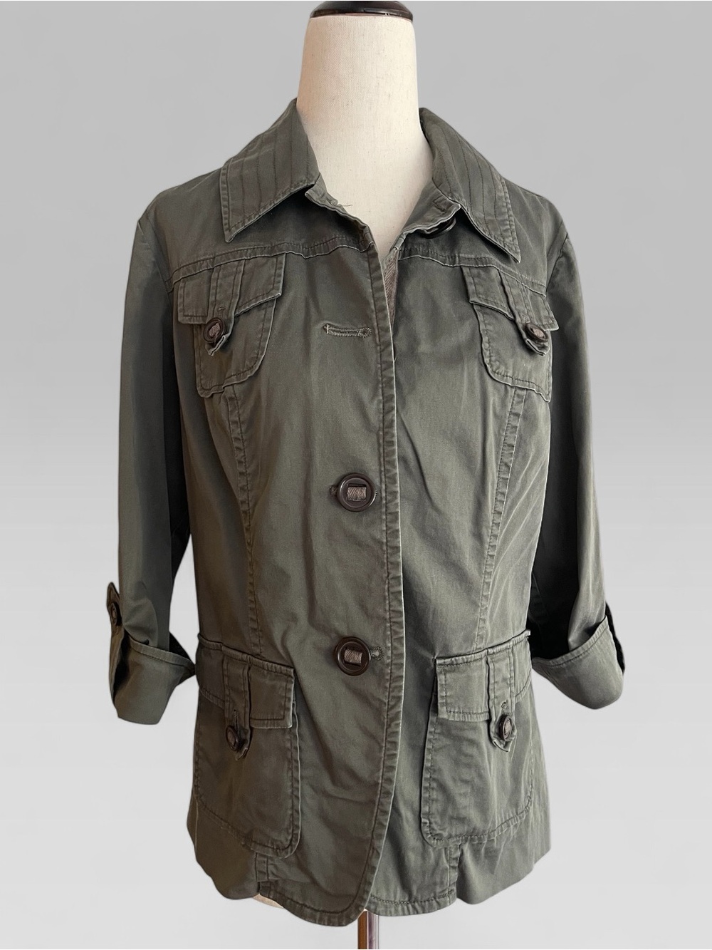 Preswick & Moore M Olive Utility Safari Jacket Cargo Pockets